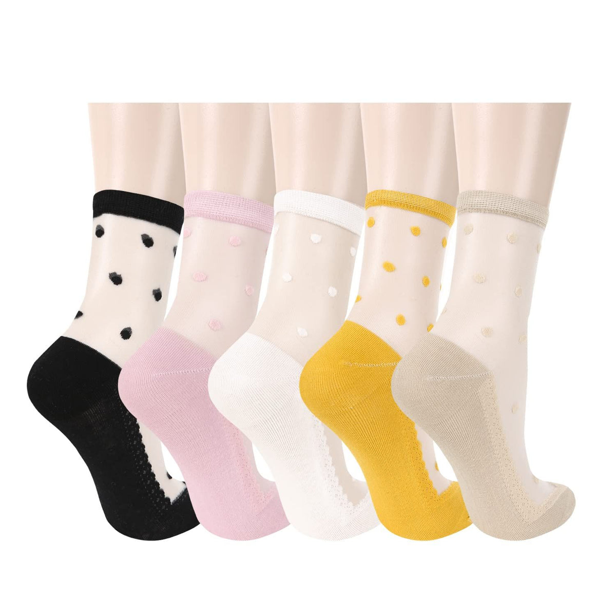 5 pairs Womens Sheer Mesh Crew Socks Girls Cute Lace Nylon Transparent Ultrathin Novelty See Through Ankle Socks