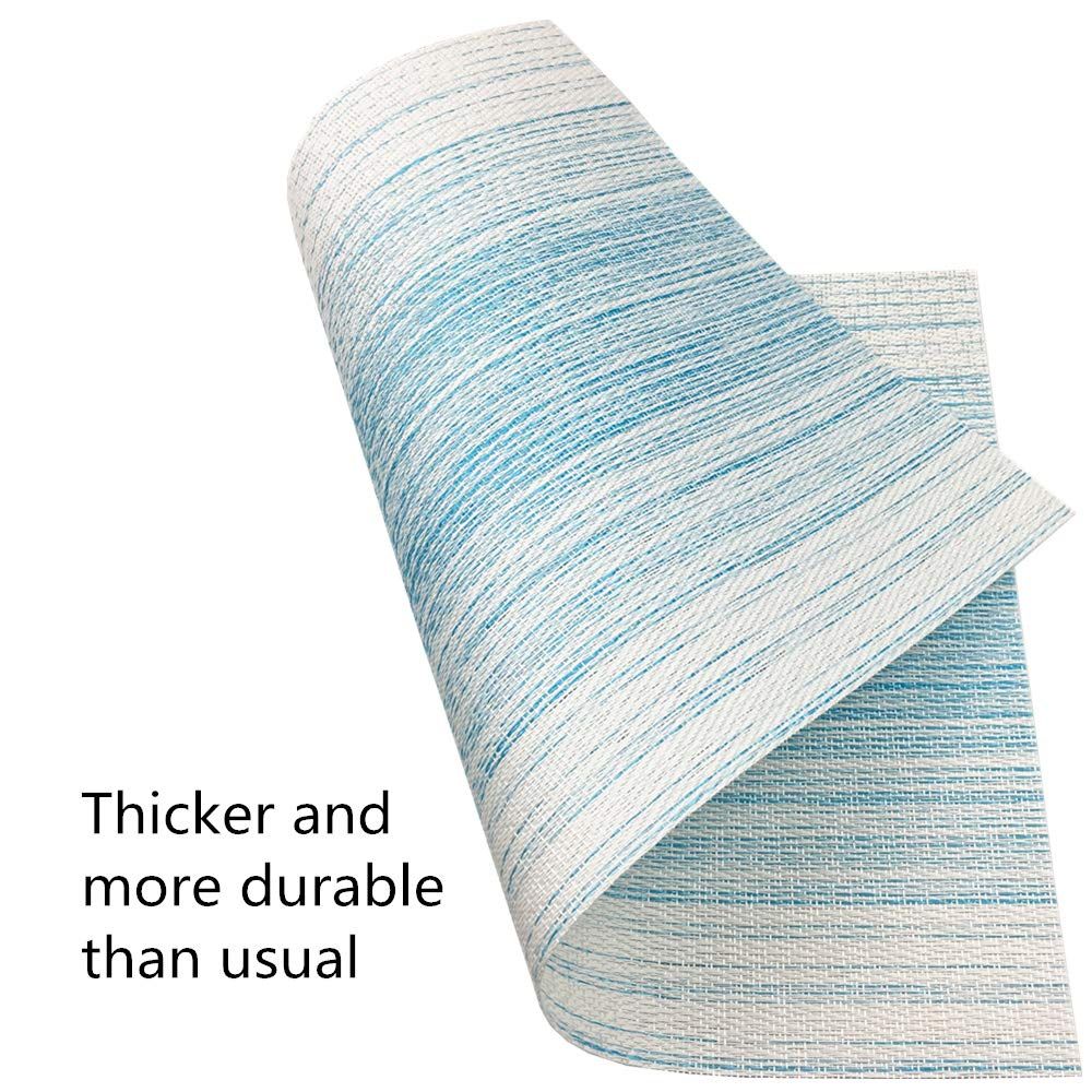 Blending Color Durable Woven Vinyl Placemat Washable Heat-Resistant Anti-Skid Kitchen Dining Table Mats (Set of 4,Blue with White)