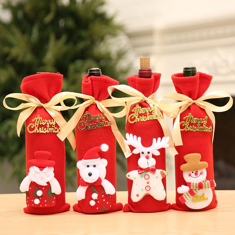 4 PCS Elderly Red Wine Set Christmas Decoration Wine Bottle Set For Christmas Decoration Wine Gift Bag(Red)