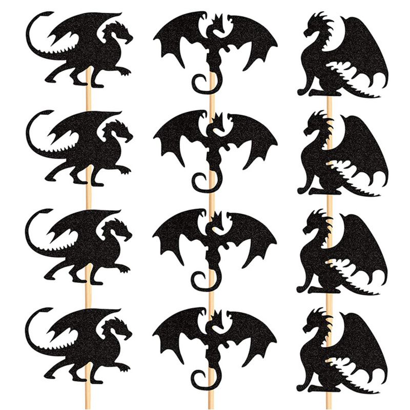 24 Pack Dragon Cupcake Toppers Glitter Fantasy Birthday Cupcake Picks for Flying Dragon Theme Baby Shower Kids Birthday