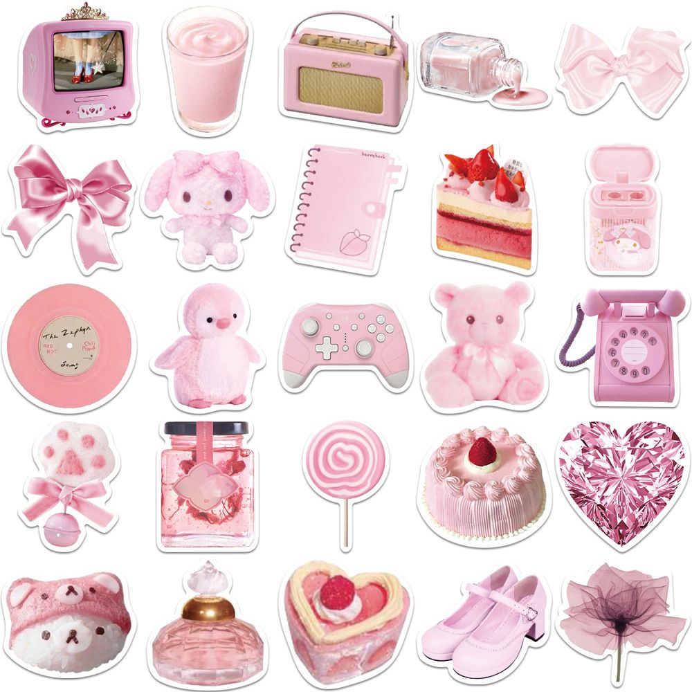 50Pcs Ins Fresh Girlish Style Pink Tone Waterproof Stickers, Cute Aesthetic Stickers. Decorative Stickers for Water Bottles, Case