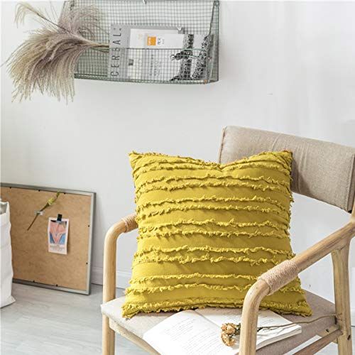 Decor Throw Couch Pillow Covers，Sofa Cotton 18 x 18 Pillows Cases Mustard，Square Cushion Yellow Pillow Covers