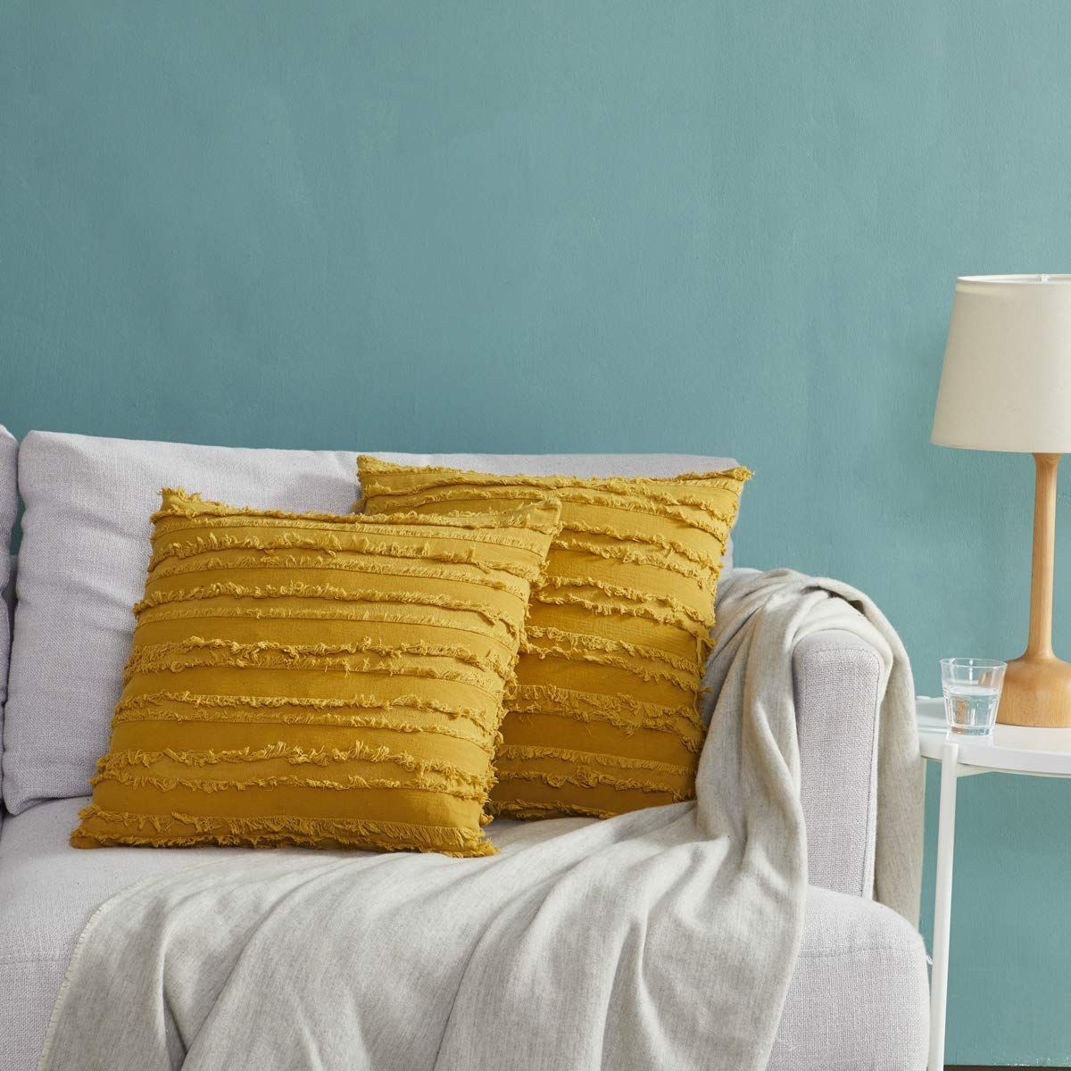 Decor Throw Couch Pillow Covers，Sofa Cotton 18 x 18 Pillows Cases Mustard，Square Cushion Yellow Pillow Covers