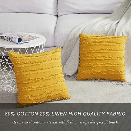 Decor Throw Couch Pillow Covers，Sofa Cotton 18 x 18 Pillows Cases Mustard，Square Cushion Yellow Pillow Covers
