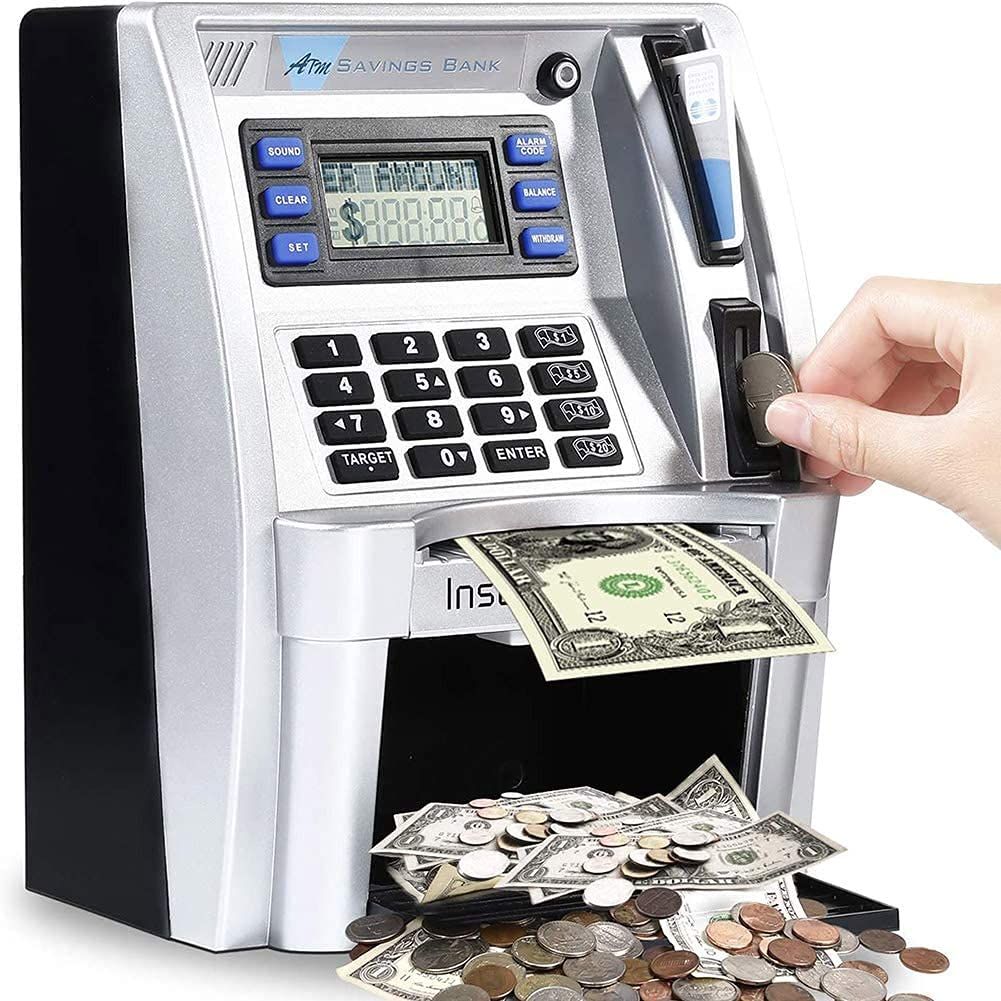 2024 Upgraded ATM Saving Piggy Bank for Real Money for Kids Adults Personal ATM Savings Bank Machine with Card, Password Login