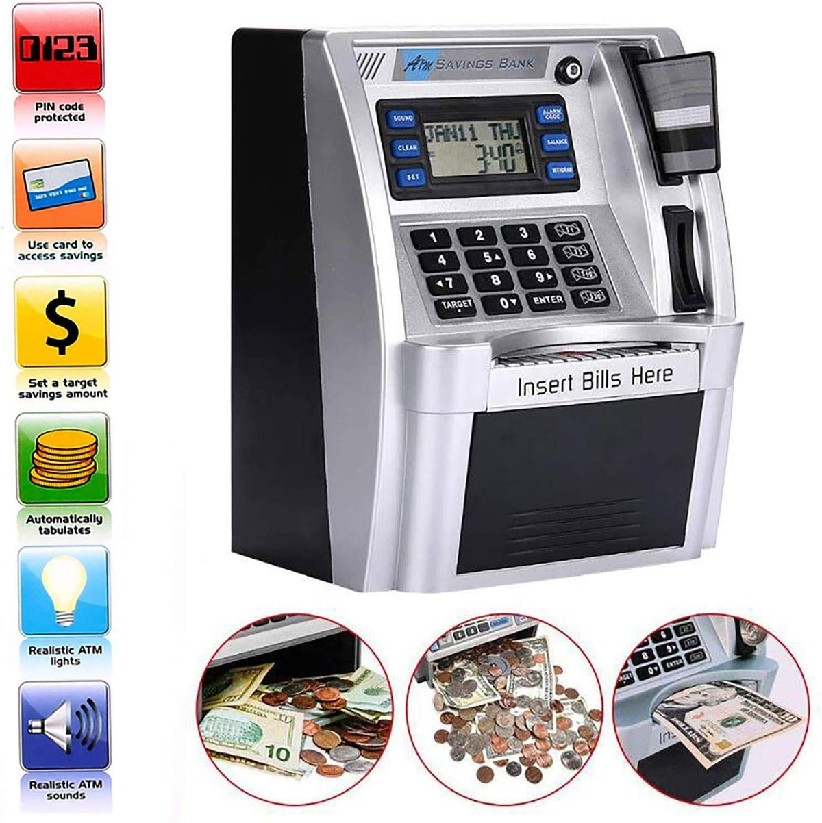 2024 Upgraded ATM Saving Piggy Bank for Real Money for Kids Adults Personal ATM Savings Bank Machine with Card, Password Login
