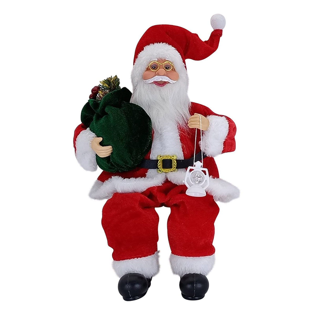 12inch Santa Figurines Doll Christmas Sitting Santa Claus Decoration for Room Fireplace Tabletop Centerpieces (red Lantern)