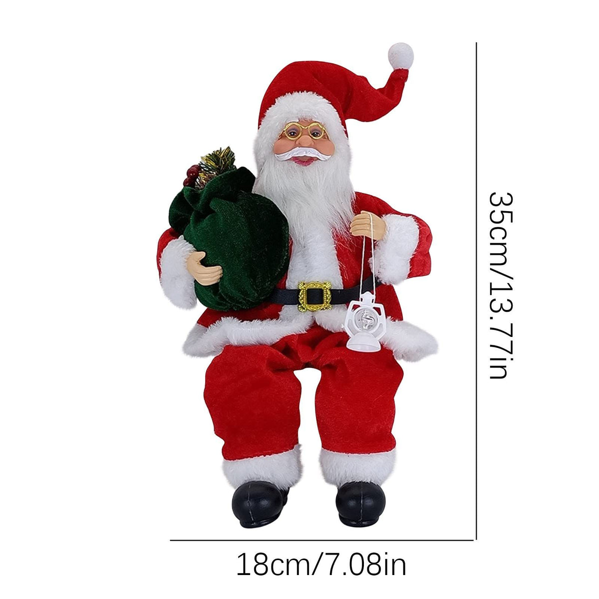 12inch Santa Figurines Doll Christmas Sitting Santa Claus Decoration for Room Fireplace Tabletop Centerpieces (red Lantern)