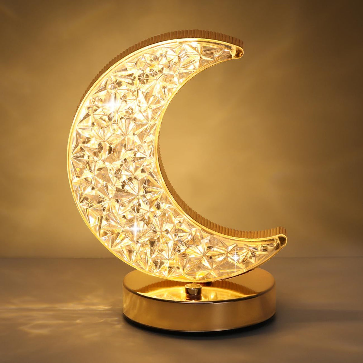 Crescent Moon Table Lamp, Stepless Dimmable Touch Lamp with 3 Colors, Rechargeable Night Light with USB , Living Room Home Decor