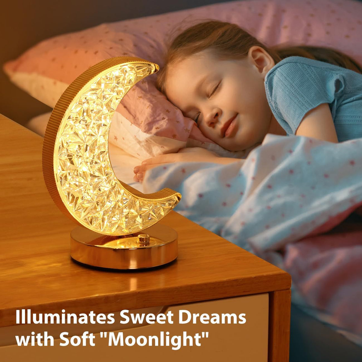 Crescent Moon Table Lamp, Stepless Dimmable Touch Lamp with 3 Colors, Rechargeable Night Light with USB , Living Room Home Decor