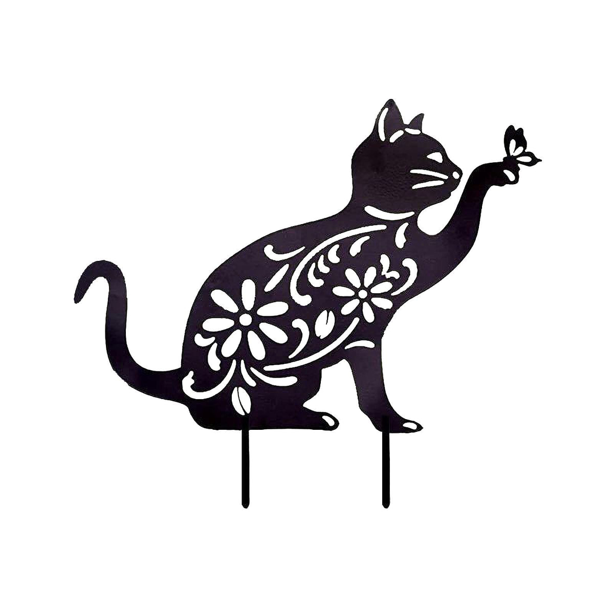 Metal Cat Garden Stakes - Black Cat Silhouette Stake Decorative for Yards, Outdoor Wrought Iron Cat and Plug-in Garden Decor