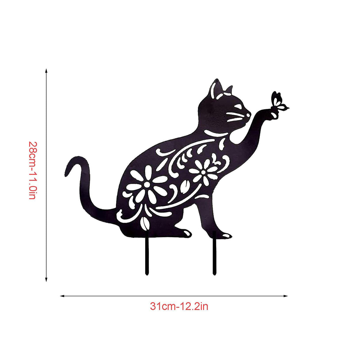 Metal Cat Garden Stakes - Black Cat Silhouette Stake Decorative for Yards, Outdoor Wrought Iron Cat and Plug-in Garden Decor