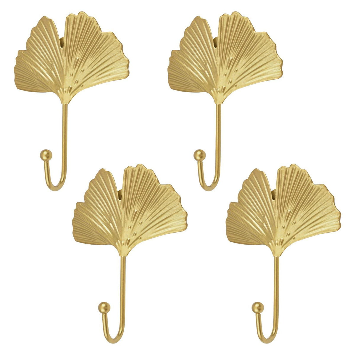 Decorative Leaves Iron Hooks,4pcs Ginkgo Leaf Shape Wall Mounted Hooks Modern Key Holder Wall Mounted Gold Single Prong Hat