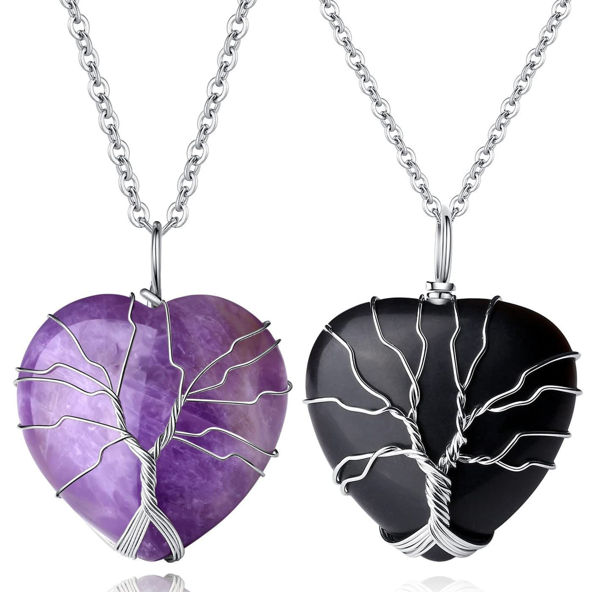 2 Pcs Healing Crystal Necklace for Women Natural Amethyst Rose Quartz Obsidian Claer Quartz Red Carnelian Green Gemstone Crystal