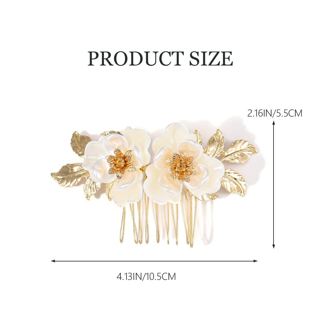 Bride Flower Bridal Hair Comb Gold Leaf Wedding Hair Piece Floral Hair Accessories for Women and Girls (Gold)