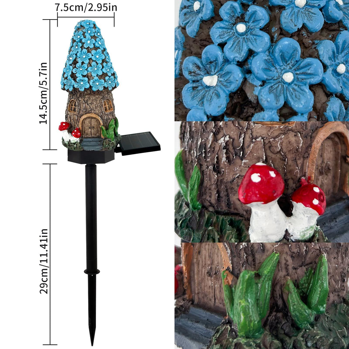 Mushroom Solar Lights Outdoor, Waterproof Fairy Houses Lights Mushroom Garden Decor Decorative Solar Garden Stake Lights (Blue)