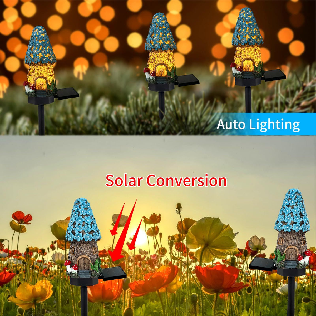 Mushroom Solar Lights Outdoor, Waterproof Fairy Houses Lights Mushroom Garden Decor Decorative Solar Garden Stake Lights (Blue)