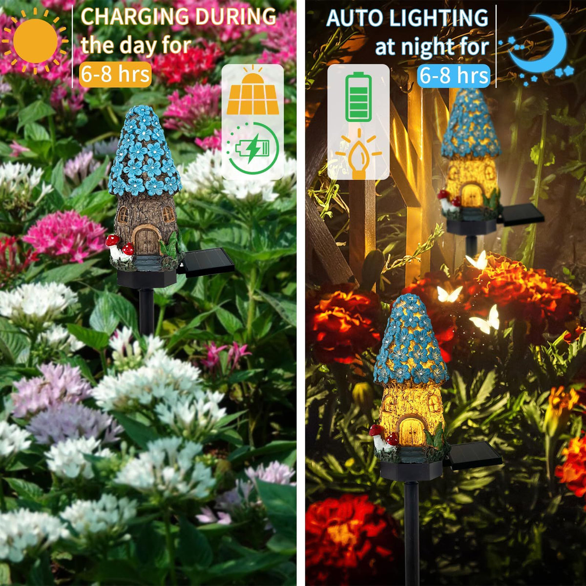 Mushroom Solar Lights Outdoor, Waterproof Fairy Houses Lights Mushroom Garden Decor Decorative Solar Garden Stake Lights (Blue)
