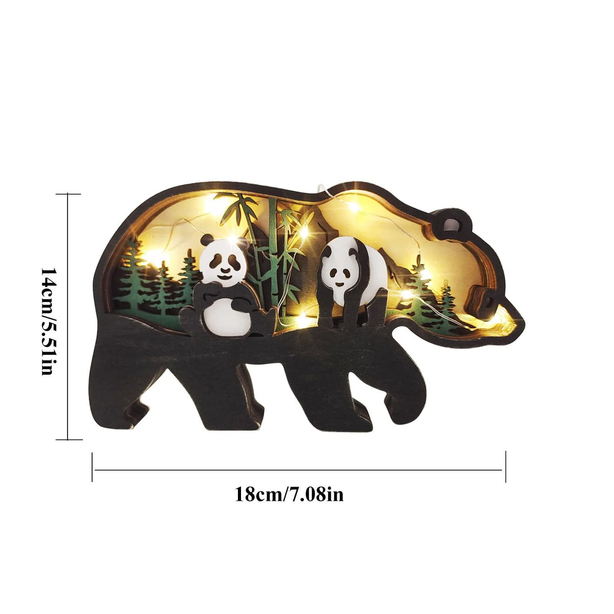 3D Carving Forest Animal Desktop Ornaments - Wooden Multi-Layered Animal Desk Knacks with Lights Desktop Decor (Panda)