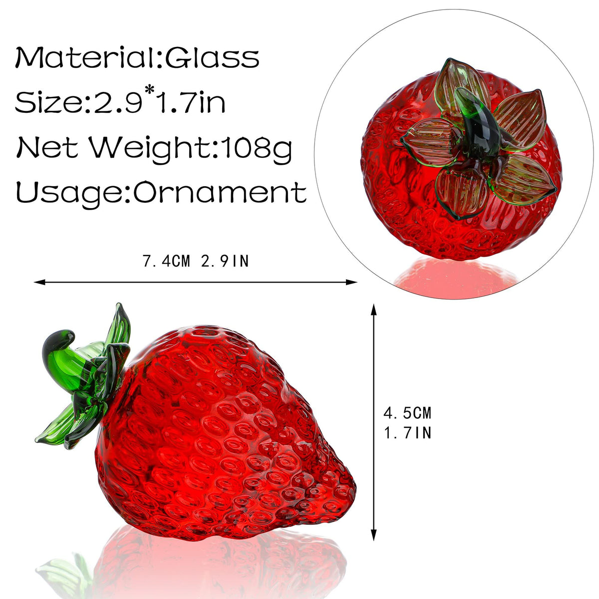 Glass Red Strawberry Figurine Crystal Fruit Collectibles Art Glass Fruits Decoration for Home Office Strawberry Kitchen Decor for Women