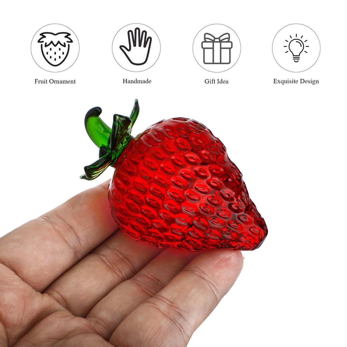Glass Red Strawberry Figurine Crystal Fruit Collectibles Art Glass Fruits Decoration for Home Office Strawberry Kitchen Decor for Women