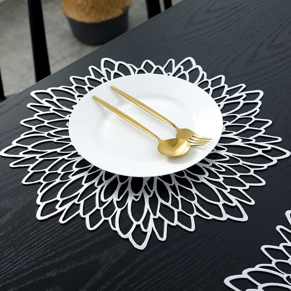Placemats 15 inch Pressed Vinyl Round Table Mates for Dining Table , Washable and Wipeable Kitchen Place Mat