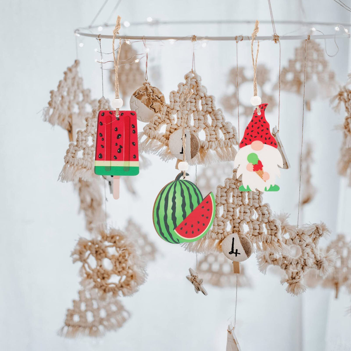 9 Pcs Watermelon Wooden Pendant Wood Trim Swedish Elf Dwarf Hawaii Decor Office Decor Wooden Signs Decor for Office Hawaiian