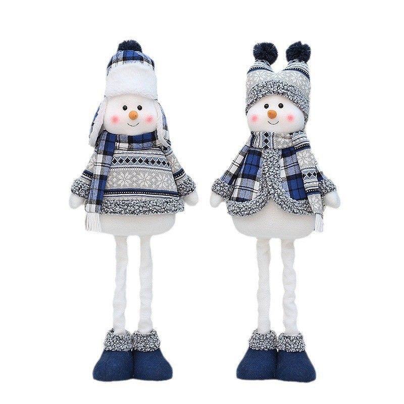 Christmas Doll Ornaments, Christmas Snowman Plush Fabric Decoration, Retractable Snowman Standing Figure Toy