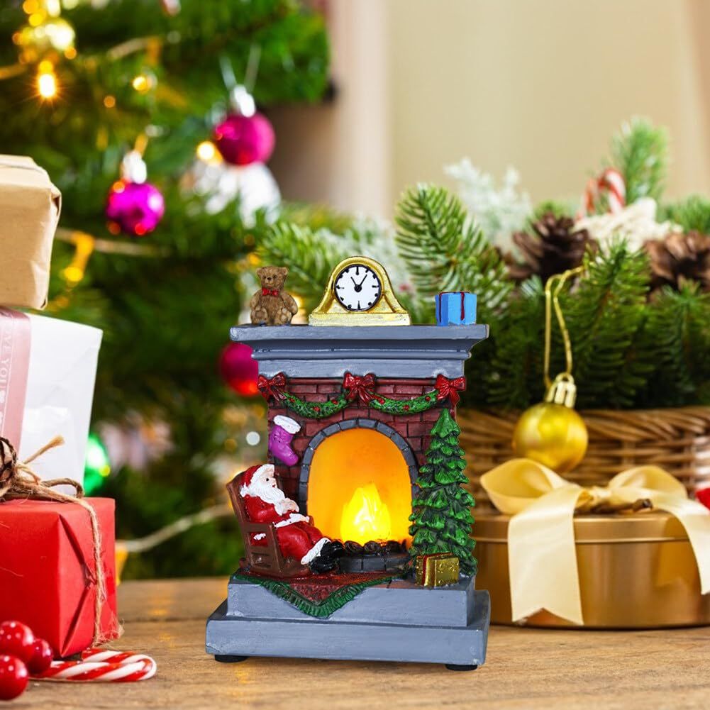 Resin Christmas Village Accessories, Battery Operated Lighted LED Christmas Village Figurines Decoration