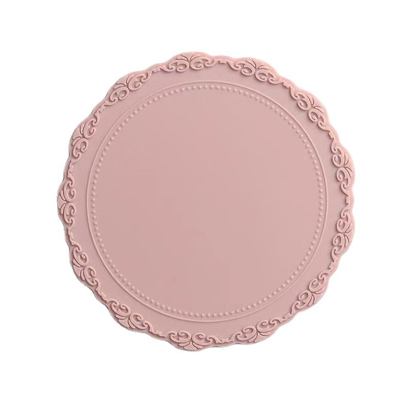 Round Silicone Placemats Vintage Decorative Dish Mats Waterproof Heat Resistant Non-Slip Placemats for Dining Table