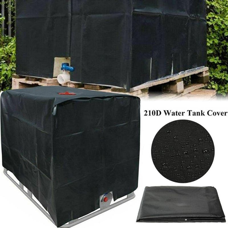 Container Aluminum Cover Rain Water Tank Oxford Cloth Sunshade Water Proof Protective Hood 1000 L Garden Water Tank Black