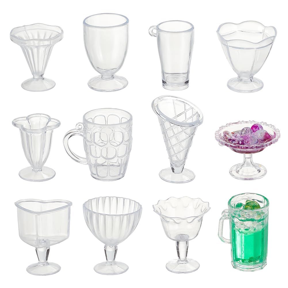 24pcs Mini Cups Keychain Kit Miniature Simulation Plastic Resin Cup Dollhouse Miniature Tableware Pendant Charm for DIY Keychain