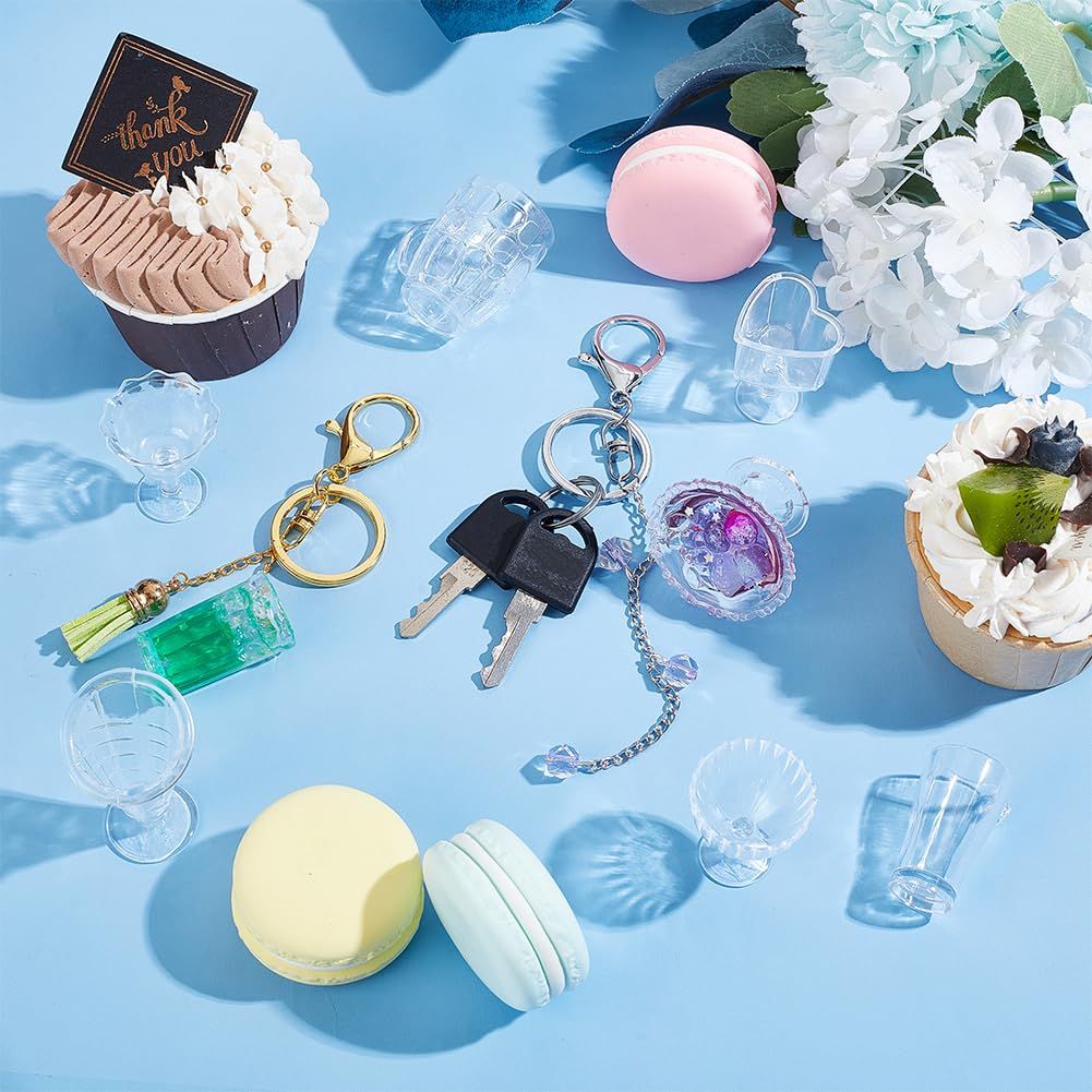 24pcs Mini Cups Keychain Kit Miniature Simulation Plastic Resin Cup Dollhouse Miniature Tableware Pendant Charm for DIY Keychain