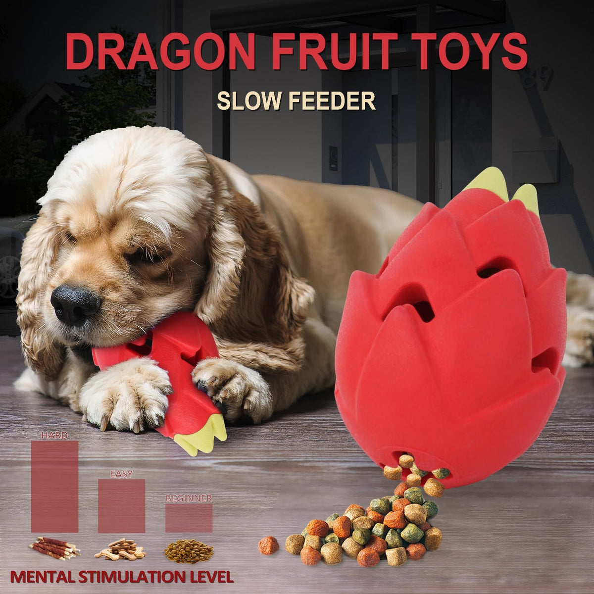 Dog Chew Toys for Aggressive Chewers, Indestructible Tough Durable Interactive Treat Dispenser Dog Toys, Puppy Teething Toys  Red
