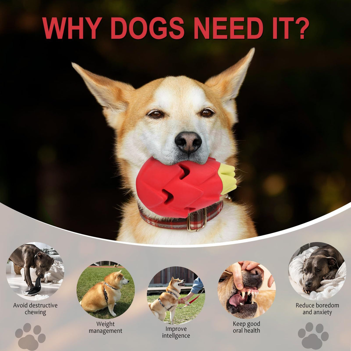 Dog Chew Toys for Aggressive Chewers, Indestructible Tough Durable Interactive Treat Dispenser Dog Toys, Puppy Teething Toys  Red