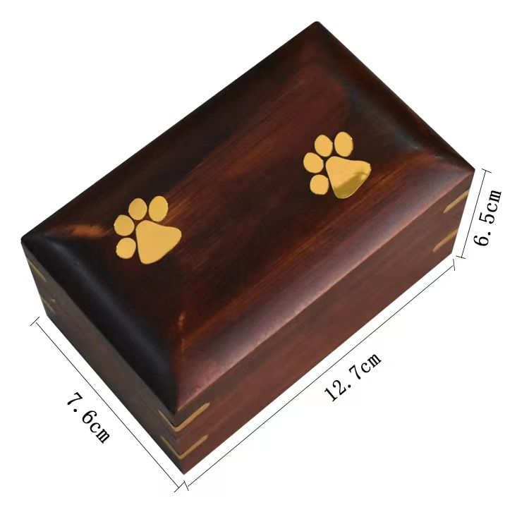 Beautiful Wooden Pet Urn with Brass Paw Design- Rosewood Pet Cremation Urn - Perfect Memorial Pet for Dog and Cat Ashes