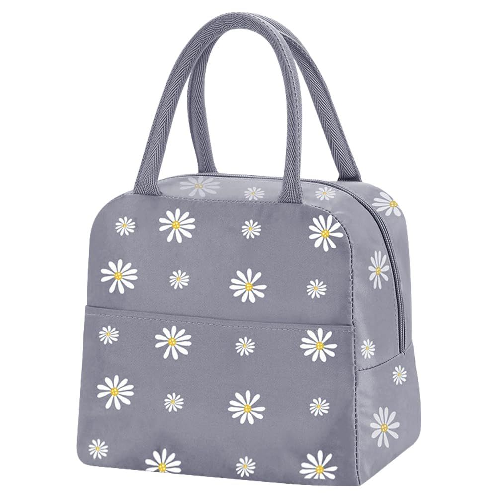 Reusable Insulated Lunch Bag for Women/Men/Adult Portable Thermal Lunch Box Tote Bag Small Lunch Bag with Daisy Pattern
