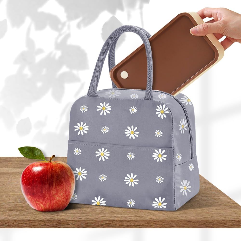 Reusable Insulated Lunch Bag for Women/Men/Adult Portable Thermal Lunch Box Tote Bag Small Lunch Bag with Daisy Pattern