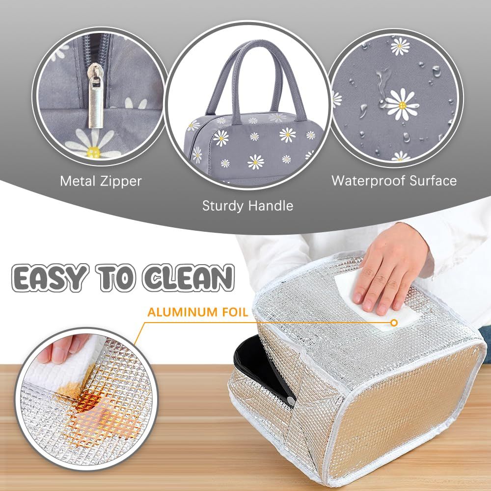 Reusable Insulated Lunch Bag for Women/Men/Adult Portable Thermal Lunch Box Tote Bag Small Lunch Bag with Daisy Pattern