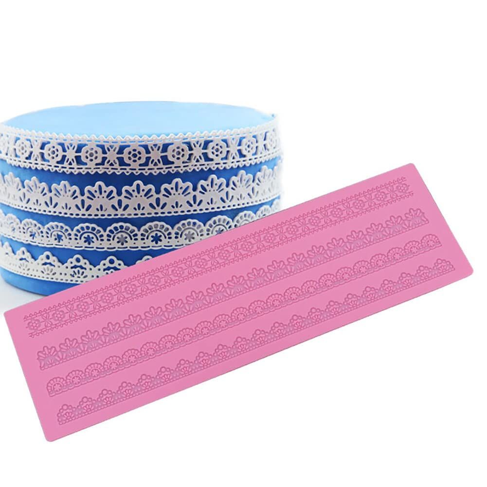 Flower print lace mold, border lace pad, wedding cake decoration tool, reusable paper cupcake pad, silicone mold