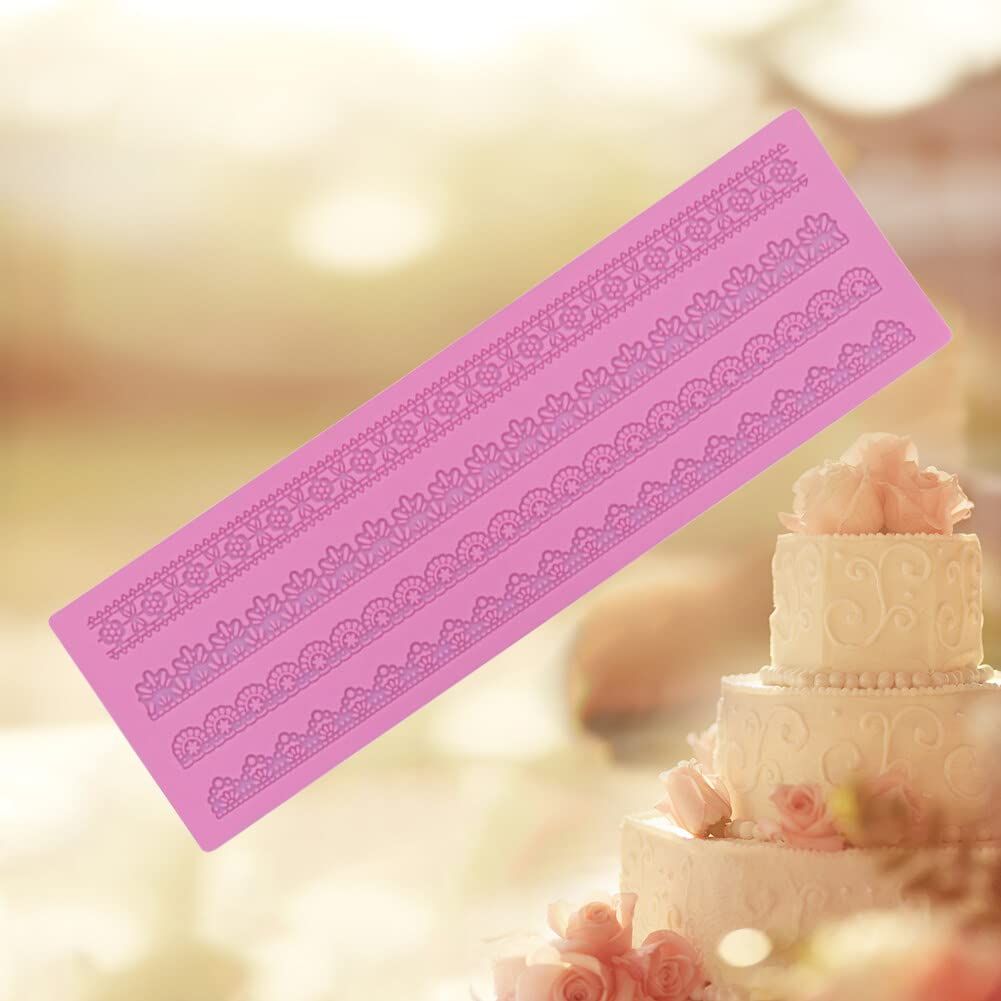 Flower print lace mold, border lace pad, wedding cake decoration tool, reusable paper cupcake pad, silicone mold