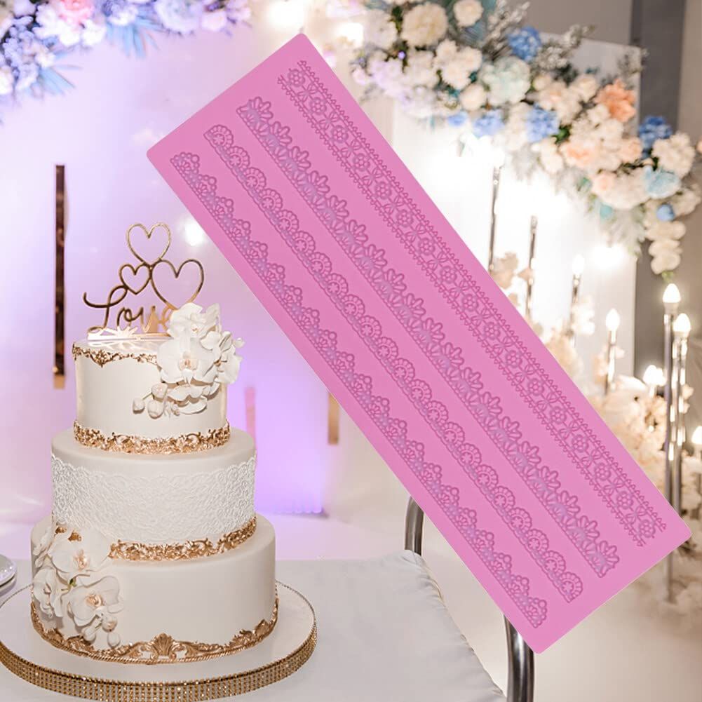 Flower print lace mold, border lace pad, wedding cake decoration tool, reusable paper cupcake pad, silicone mold