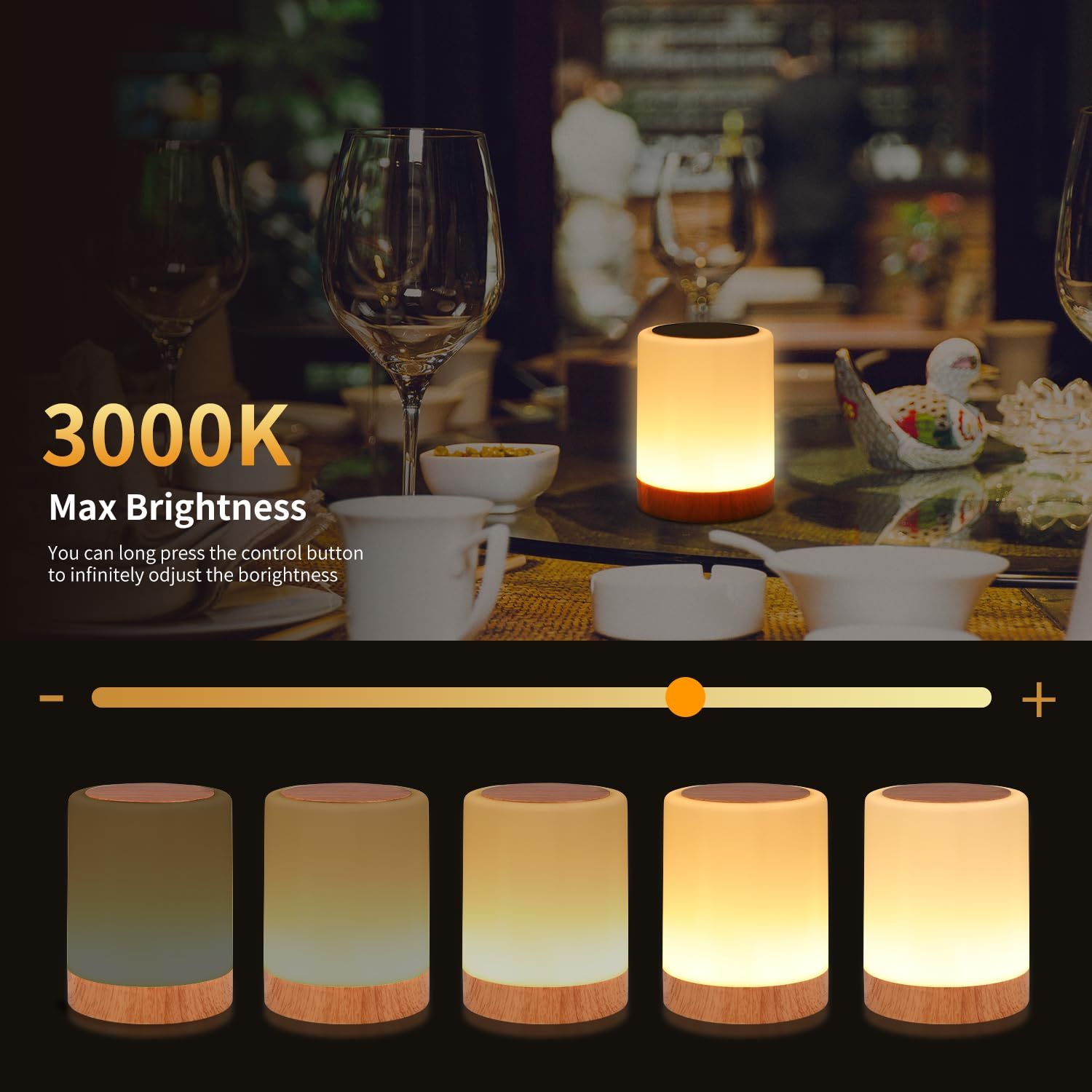 Touch Bedside Table Lamp, USB Rechargeable Desk Lamp, Remote Control Dimmable Night Light with RGB Color Changing