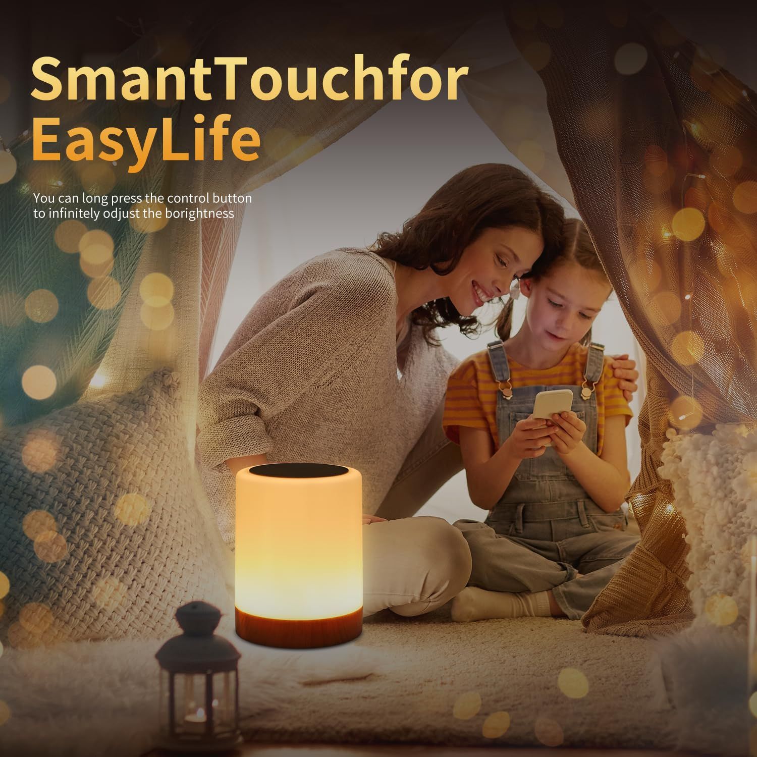 Touch Bedside Table Lamp, USB Rechargeable Desk Lamp, Remote Control Dimmable Night Light with RGB Color Changing