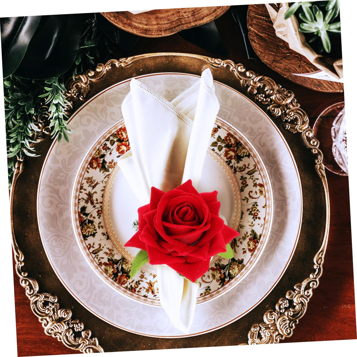5pcs Rose Napkin Rings Napkin Holder Wedding Decor Red Napkin Rings Valentine Ribbon for Wrapping Flower Tissue Rings