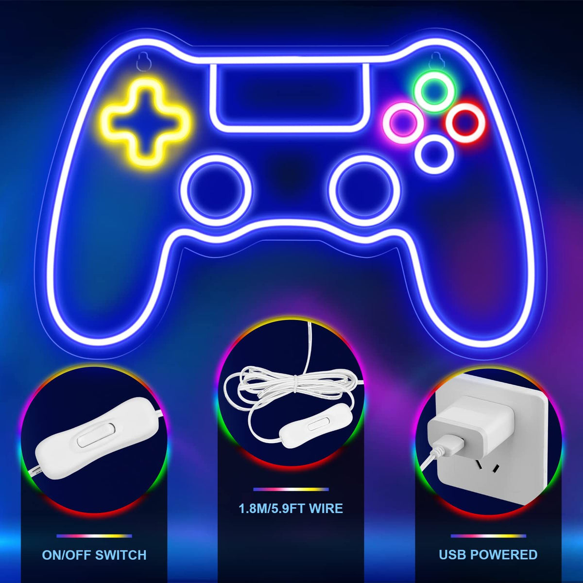 Game Controller Neon Sign for Gamer Room Decor - Gaming Neon Sign for Teen Boy Room Decor 41x27cm Wall decoration