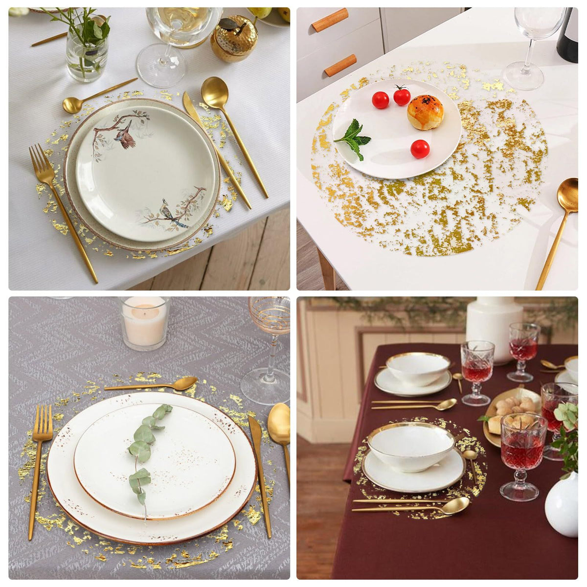 12 Pcs  Gold Round Placemats Metallic Glitter Gold Foil Mesh Decorative Table Mates Gold for Wedding (13 Inch)