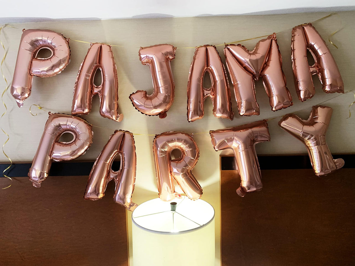 Set of 11 Rose Gold PARTY Balloons Banner Pajama Party Decor Party Spa Party Balloons Pajama Party Theme Balloon