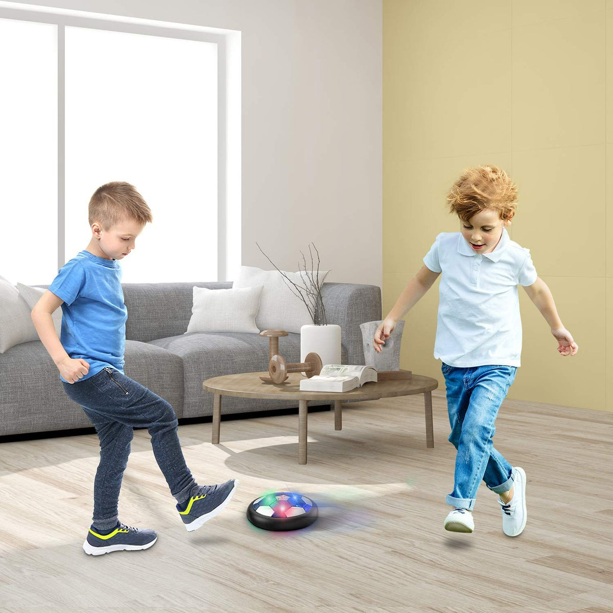 Hover Soccer Ball Boy Toy, Air Power Floating Hover Soccer with LED Light & Soft Foam Bumper, Kids Training Soccer Ball Indoor