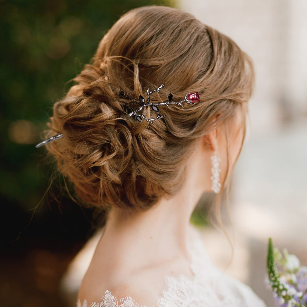 2pcs Rose Hair Sticks for Bun Black Silver Vintage Hair Chopsticks Metal Flower Chinese Hair Pins Wedding Prom Halloween